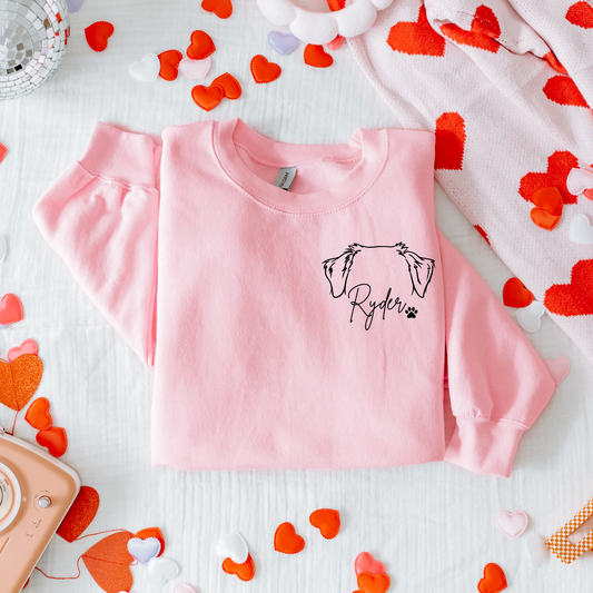 Pink Dog and Cat Ears Outline Crewneck