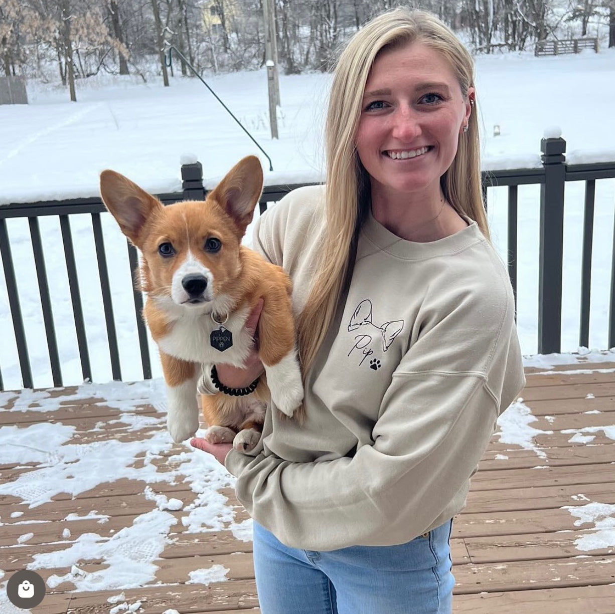 Dog and Cat Ears Outline Crewneck