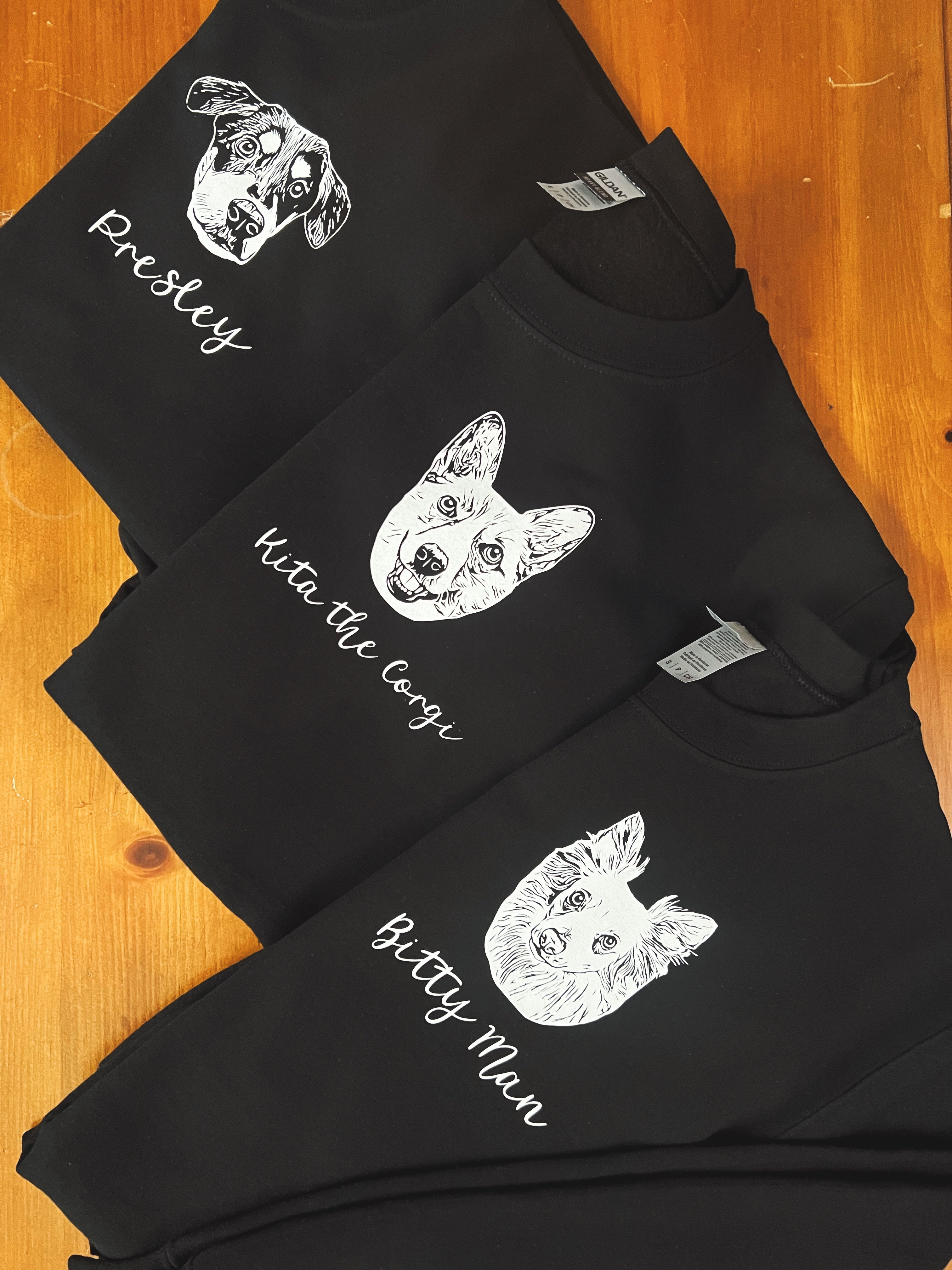 Black Custom Pet Portrait Crewneck